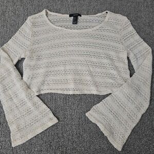 Cropped Open Knit Sweater Womens L Bell Sleeve Boho Fairycore Festival